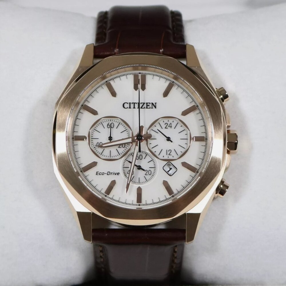 Citizen Rose Gold Tone Leather Strap Men's Chronograph Watch
